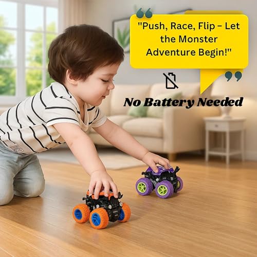 GRAPHENE 4pcs 4WD Monster Truck Toy for Kids Friction Powered 4x4 360° Stunt All-Terrain Spin Action Push & Go Off-Road Vehicles Cars Vibrant Colour for Boy Girl Birthday Gift Christmas Fun Play - Image 5