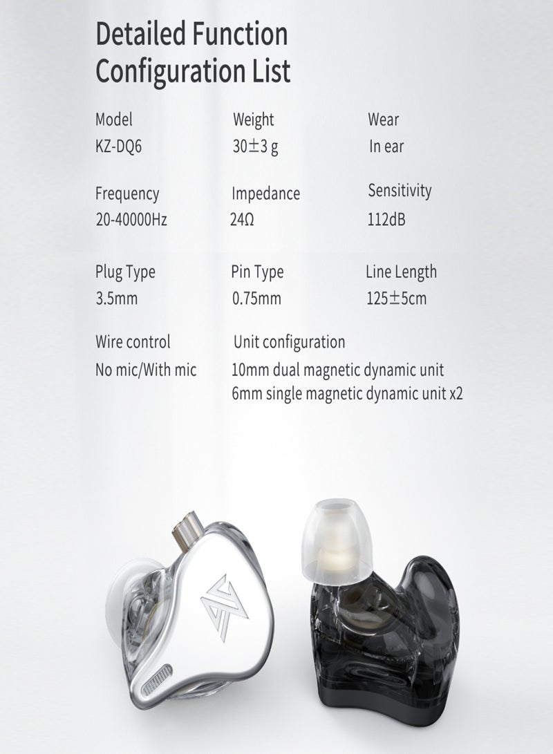 KZ DQ6 Array Type Three-Unit Dynamic Earphone In Ear Wired Headphone with Stereo Sound Noise Cancelling Sport Earbuds with Detachable Cable for 3.5mm Audio Interface Devices (With Mic) - Image 2