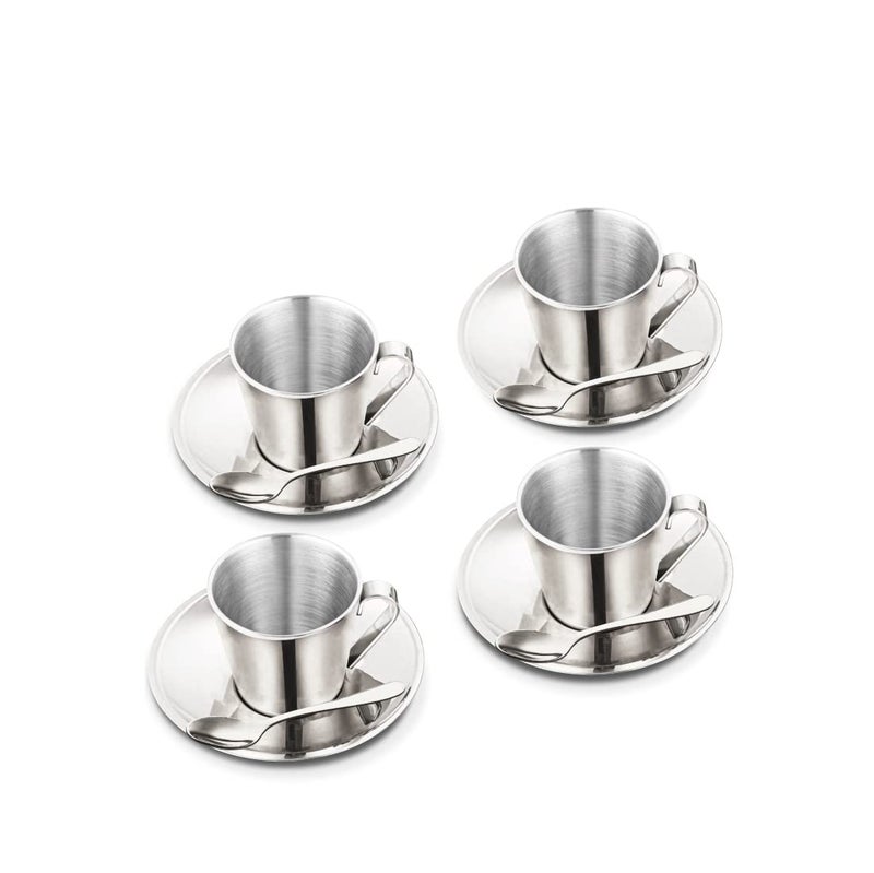 Shri & Sam Stainless Steel 4 Pieces Rise Double Wall Cup And Saucer Set, 200 ML - Image 5