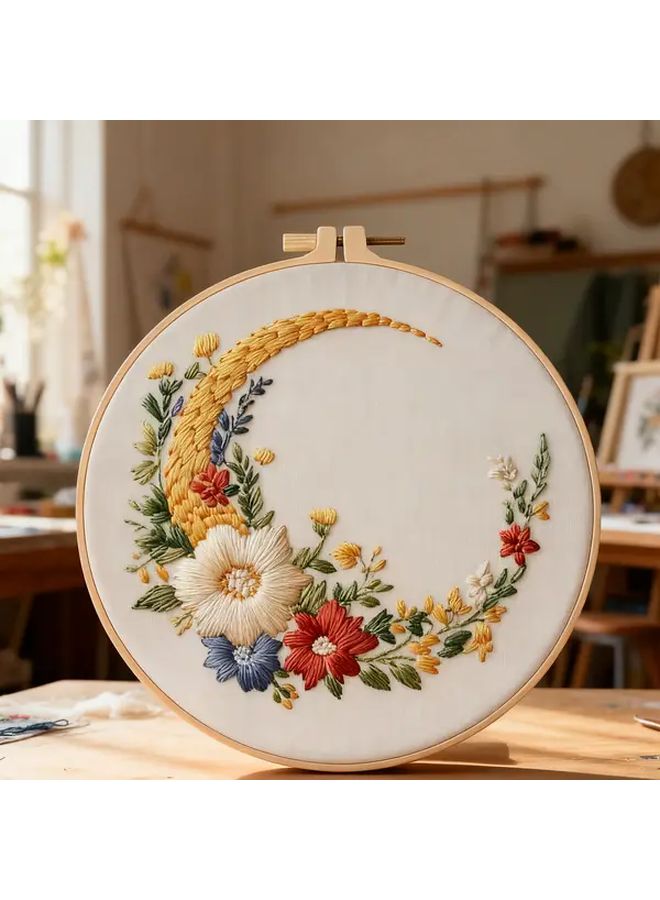 Complete Embroidery Kit with Pre Printed Patterns Black Golden Butterfly Moonlight Starry Sky Design All in One for Adults Beginners Home Decor - Image 1