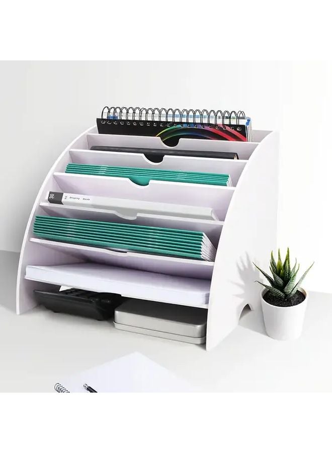 Fan Shaped 7 Layer Desktop Organizer With A4 File Storage Modern Nordic Style - Image 1