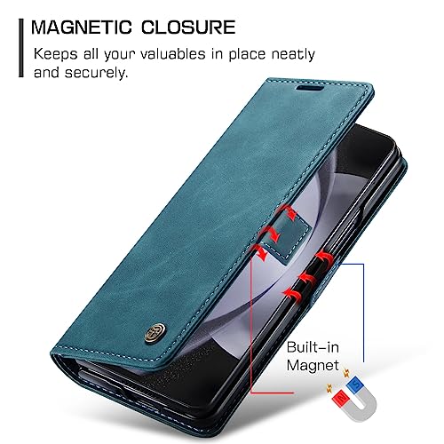 Cracedily for Samsung Galaxy Z Fold5 Case, Flip Wallet Leather Case with Card Holder Magnetic Closure Shockproof Kickstand Protective Phone Cases Cover for Samsung Galaxy Z Fold5,Blue-Green - Image 3