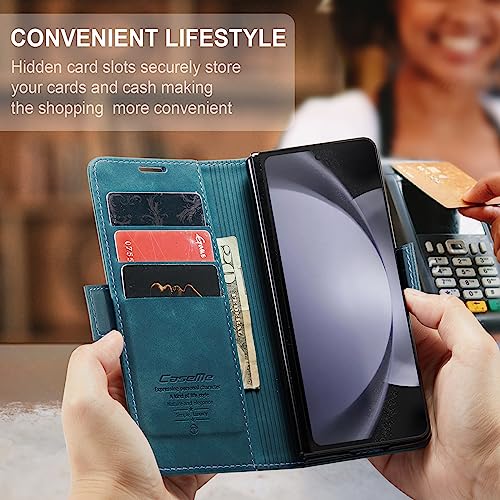 Cracedily for Samsung Galaxy Z Fold5 Case, Flip Wallet Leather Case with Card Holder Magnetic Closure Shockproof Kickstand Protective Phone Cases Cover for Samsung Galaxy Z Fold5,Blue-Green - Image 4