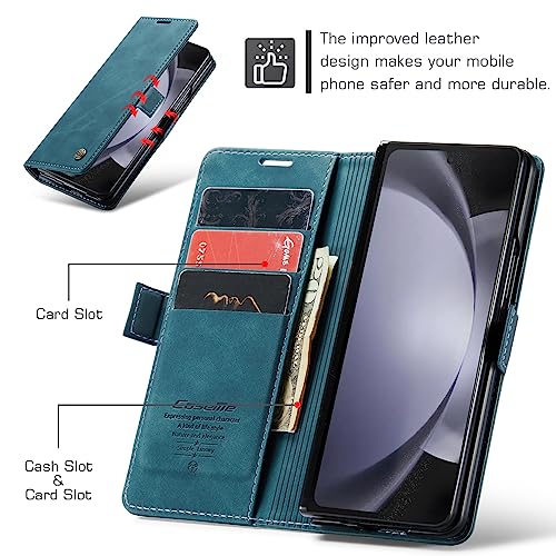 Cracedily for Samsung Galaxy Z Fold5 Case, Flip Wallet Leather Case with Card Holder Magnetic Closure Shockproof Kickstand Protective Phone Cases Cover for Samsung Galaxy Z Fold5,Blue-Green - Image 2