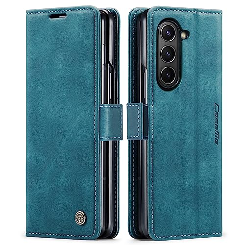 Cracedily for Samsung Galaxy Z Fold5 Case, Flip Wallet Leather Case with Card Holder Magnetic Closure Shockproof Kickstand Protective Phone Cases Cover for Samsung Galaxy Z Fold5,Blue-Green - Image 1
