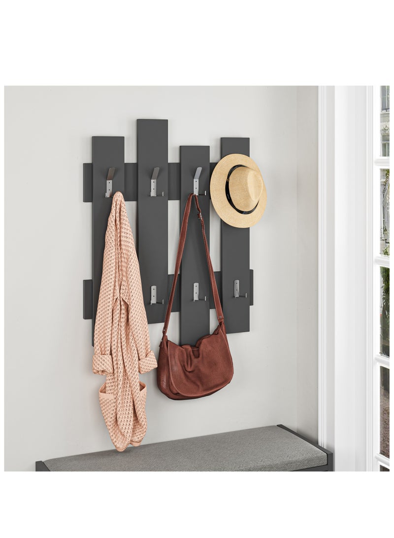 Mourah Mourah Home Wave Coat Hanger - Wall Mounted Coat Rack - Organizer with 8 Dual Hooks - Space-Saving Hanging Storage for Coats, Hats, Bags & Scarves - 4x81x64 CM - Grey - Image 1