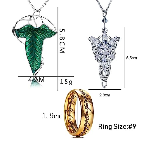 HJYZY 3 pcs L. of The Ring Necklace Engraved Gold Plated Stainless Steel Ring Arvven star Necklace - Image 4