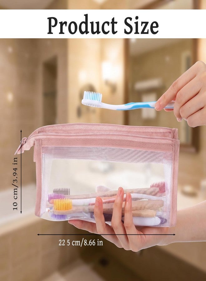 Elegaperma 4 Pcs Mesh Toothbrush Travel Bag, 8.6 X 3.9 Inch Portable Mesh Toothbrush Pouch With Zipper, 4 Colors Square Tooth Brush Bag For Storage Toothbrushes,Toothpastes,Makeup Brushes,Pencil - Image 2