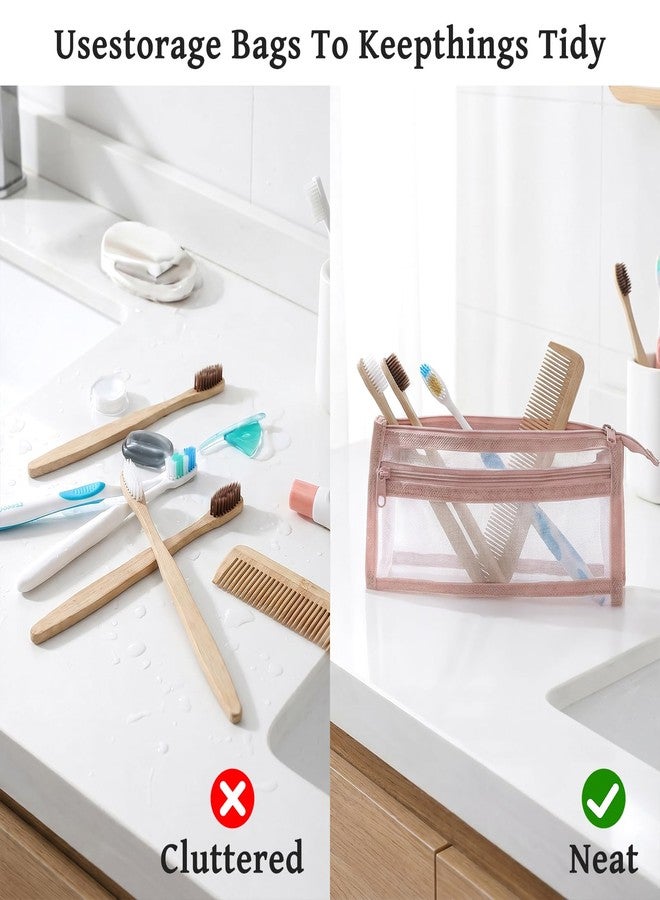 Elegaperma 4 Pcs Mesh Toothbrush Travel Bag, 8.6 X 3.9 Inch Portable Mesh Toothbrush Pouch With Zipper, 4 Colors Square Tooth Brush Bag For Storage Toothbrushes,Toothpastes,Makeup Brushes,Pencil - Image 4