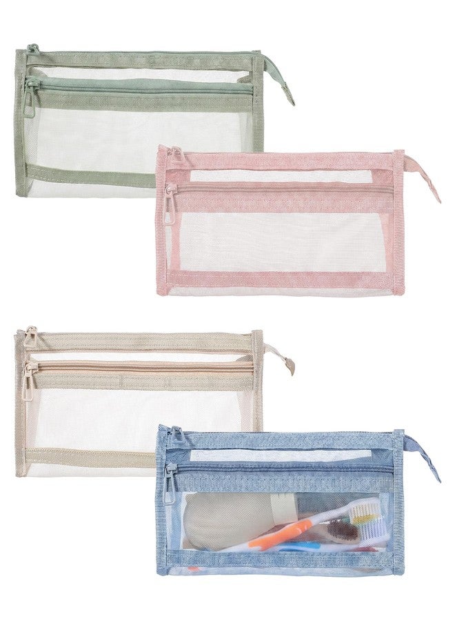 Elegaperma 4 Pcs Mesh Toothbrush Travel Bag, 8.6 X 3.9 Inch Portable Mesh Toothbrush Pouch With Zipper, 4 Colors Square Tooth Brush Bag For Storage Toothbrushes,Toothpastes,Makeup Brushes,Pencil - Image 1