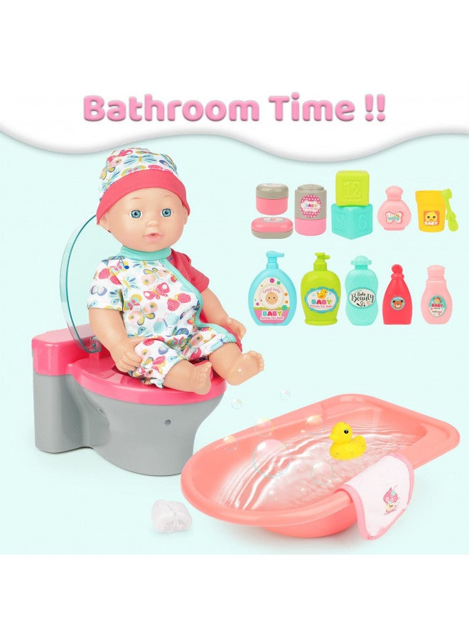 deAO Baby Doll Play Set, 25 PCS Baby Dolls Accessories with Chair Booster Seat High Crib Toy Toilet and Bathtub Pretend Play Toys Gift for Ages 3 4 5 6 7 8 9 Girls Kids - Image 2