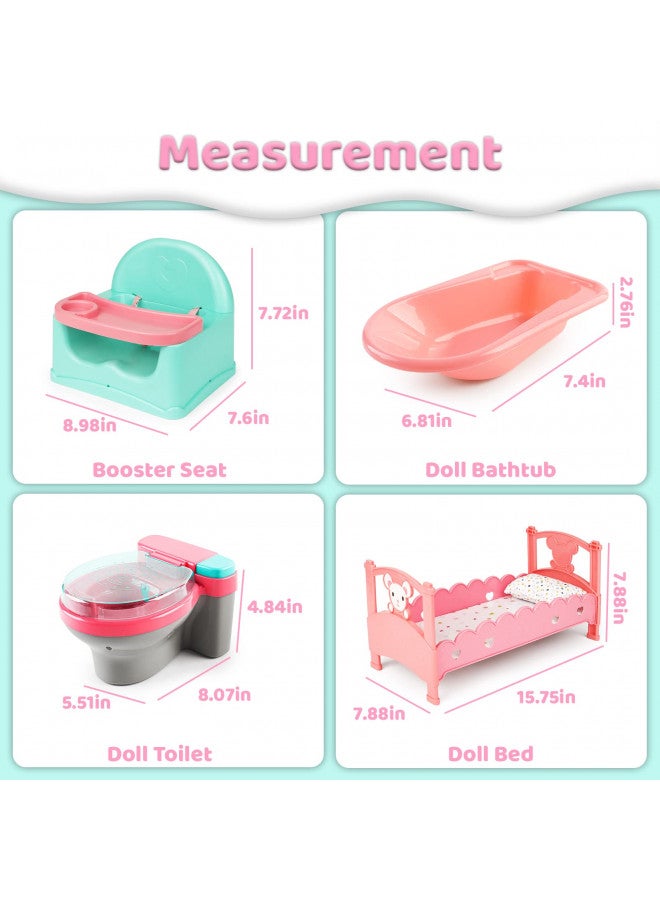 deAO Baby Doll Play Set, 25 PCS Baby Dolls Accessories with Chair Booster Seat High Crib Toy Toilet and Bathtub Pretend Play Toys Gift for Ages 3 4 5 6 7 8 9 Girls Kids - Image 5