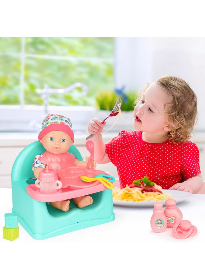 deAO Baby Doll Play Set, 25 PCS Baby Dolls Accessories with Chair Booster Seat High Crib Toy Toilet and Bathtub Pretend Play Toys Gift for Ages 3 4 5 6 7 8 9 Girls Kids - Image 4