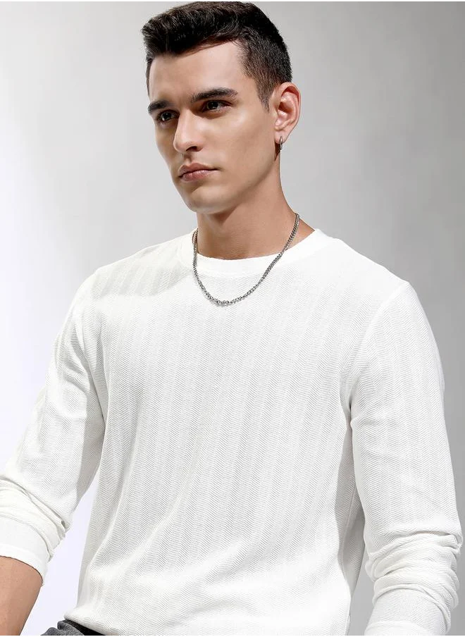 هاي لاندر Textured Striped Round Neck Relaxed Fit T-Shirt