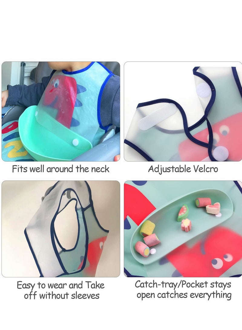 SYOSI Waterproof Baby Bibs, Toddler Waterproof Bib Set with Crumb Catcher Pocket, Vest Type with Adjustable Easy Wear, Removable Stay-open Catch Tray, Bib from 6 Months to 3 Years Old - Image 3