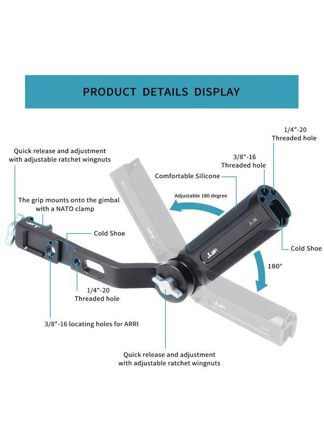 Hersmay مقبض يد قابل للتعديل من المعدن لحامل الجيمبال لجهاز DJI RS 4 ميني، RS 4، RS 4 برو، RS 3 ميني، DJI RS 2، RSC 2، RS 3، RS 3 برو، ملحقات مثبت يدوي للجيمبال - Image 2