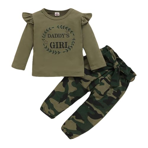 Mikrdoo 3T Little Girl Clothes Long Sleeve Ruffle Shirt Tops Camo Pants Set Toddler Baby Girl Outfits 3-4T - Image 1