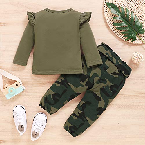 Mikrdoo 3T Little Girl Clothes Long Sleeve Ruffle Shirt Tops Camo Pants Set Toddler Baby Girl Outfits 3-4T - Image 4