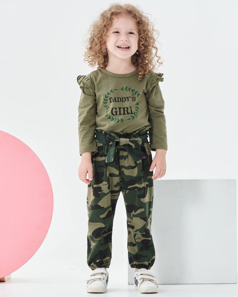 Mikrdoo 3T Little Girl Clothes Long Sleeve Ruffle Shirt Tops Camo Pants Set Toddler Baby Girl Outfits 3-4T - Image 2