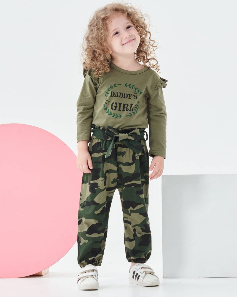 Mikrdoo 3T Little Girl Clothes Long Sleeve Ruffle Shirt Tops Camo Pants Set Toddler Baby Girl Outfits 3-4T - Image 3