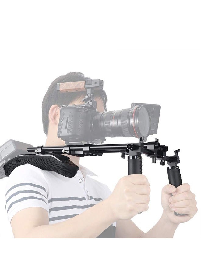 NICEYRIG 15mm Shoulder Pad Support System for DSLR Camera Cinema Camcorder, Shoulder Mount Rig with Base Plate, Aluminum Alloy 16'' 15mm Rod, Handle Set - 435 - Image 3