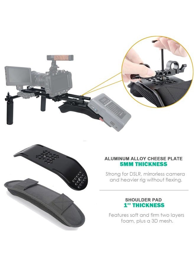 NICEYRIG 15mm Shoulder Pad Support System for DSLR Camera Cinema Camcorder, Shoulder Mount Rig with Base Plate, Aluminum Alloy 16'' 15mm Rod, Handle Set - 435 - Image 2