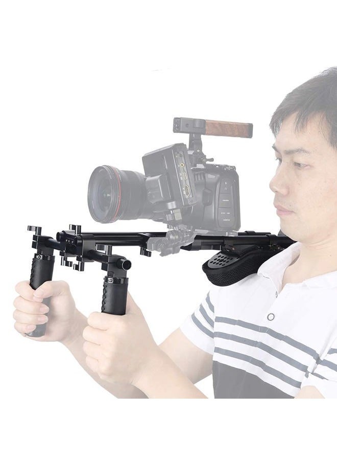 NICEYRIG 15mm Shoulder Pad Support System for DSLR Camera Cinema Camcorder, Shoulder Mount Rig with Base Plate, Aluminum Alloy 16'' 15mm Rod, Handle Set - 435 - Image 4