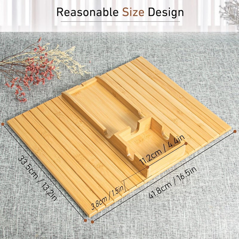 Yoshiky Bamboo Couch Armrest Table, Couch Arm Tray with Removable Couch Cup Holder, 2 in 1 Design Foldable Anti-Slip Bamboo Couch Tray and Sofa Cup Holder for Cup - Image 2