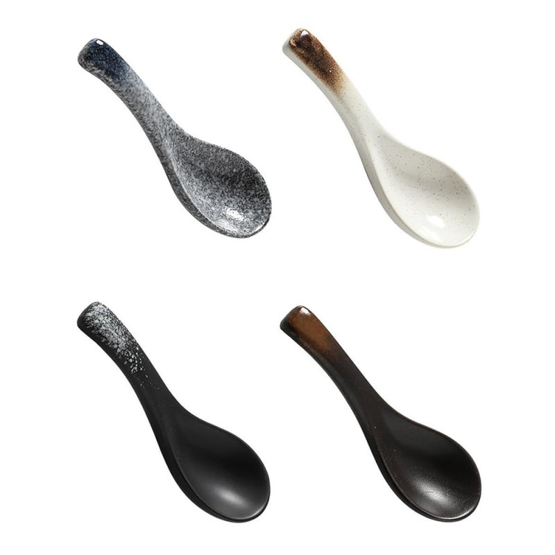 4 Milisten Small Ceramic Soup Spoons Japanese Cuisine Retro Porcelain Rice Serving Spoons For Kitchen Dining - Image 2