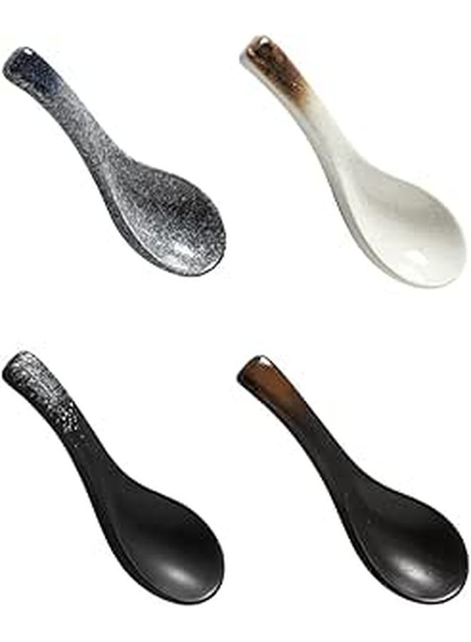 4 Milisten Small Ceramic Soup Spoons Japanese Cuisine Retro Porcelain Rice Serving Spoons For Kitchen Dining - Image 1
