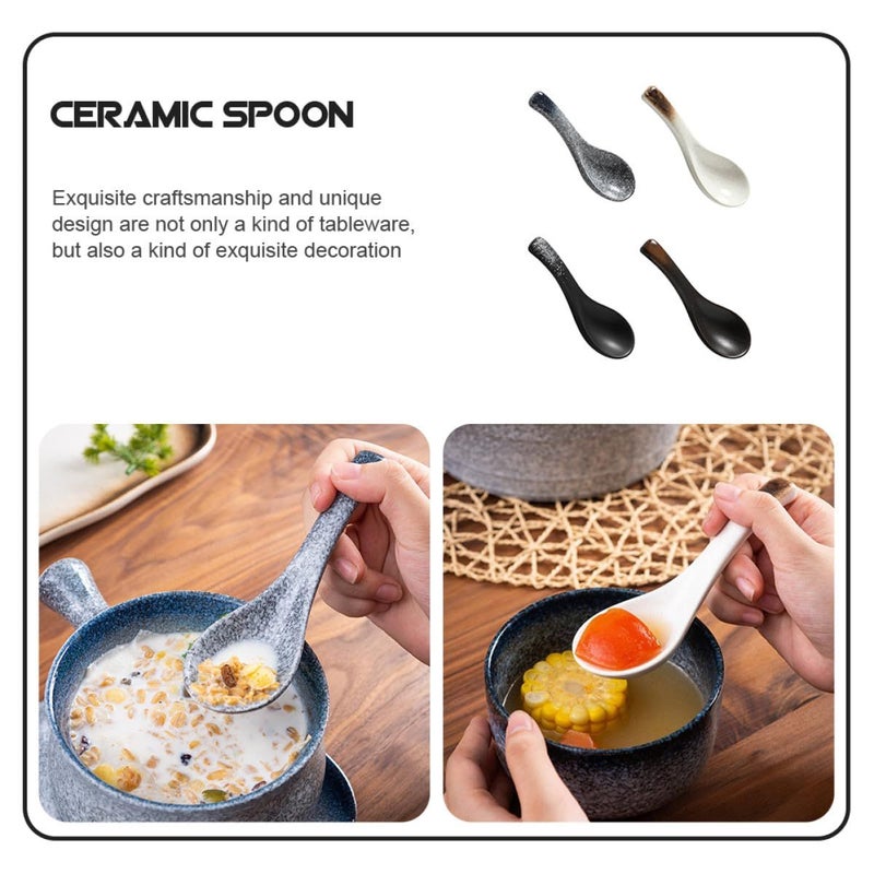 4 Milisten Small Ceramic Soup Spoons Japanese Cuisine Retro Porcelain Rice Serving Spoons For Kitchen Dining - Image 4