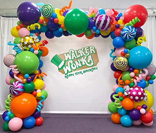 BALONAR Sweet Candy Rainbow Balloon Garland Arch Kit with 155pcs Yellow Blue Orange Red Purple Lollipop Balloons for Christmas Candyland Birthday Party Decorations - Image 1