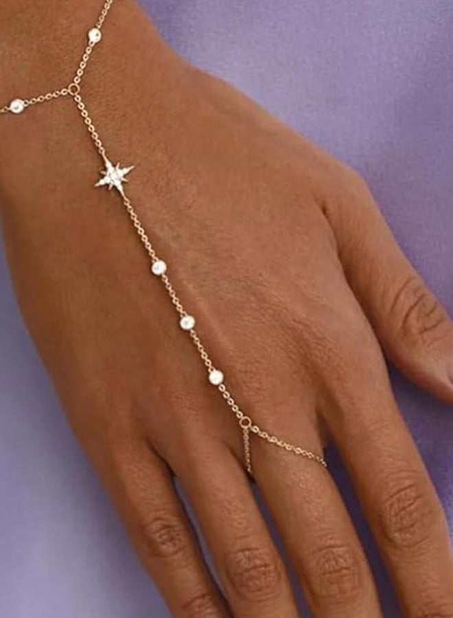 Boho Wrist Layered Finger Bracelet Ring Hand Chain Crystal Ring Bracelet Non Tarnish v Shape Harness - Image 1