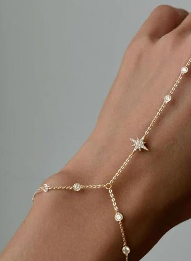 Boho Wrist Layered Finger Bracelet Ring Hand Chain Crystal Ring Bracelet Non Tarnish v Shape Harness - Image 2