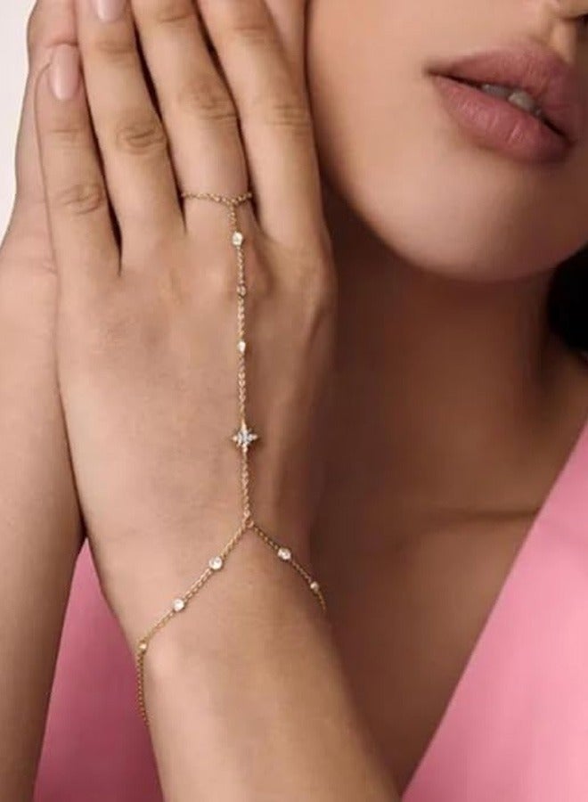 Boho Wrist Layered Finger Bracelet Ring Hand Chain Crystal Ring Bracelet Non Tarnish v Shape Harness - Image 4