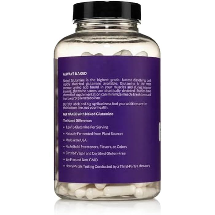 Nakd NAKED L-Glutamine Muscle Recovery Capsules, 1000mg, 240 Count, Made in The USA, Non-GMO, Gluten and Soy Free - Image 3
