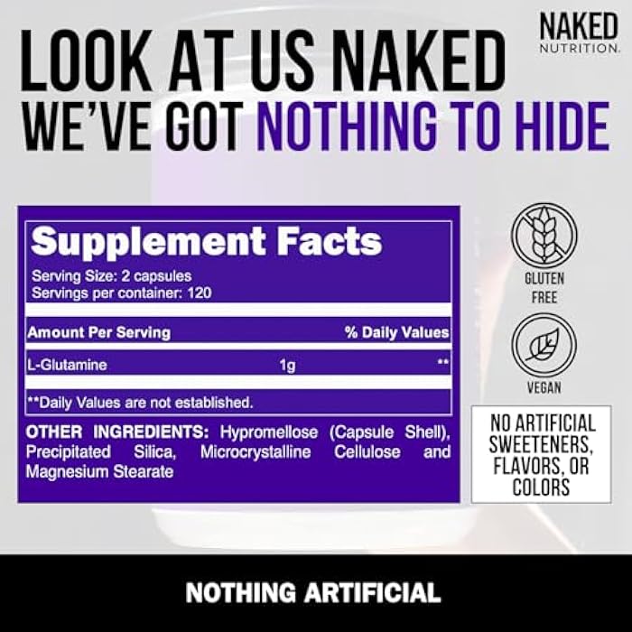 Nakd NAKED L-Glutamine Muscle Recovery Capsules, 1000mg, 240 Count, Made in The USA, Non-GMO, Gluten and Soy Free - Image 4