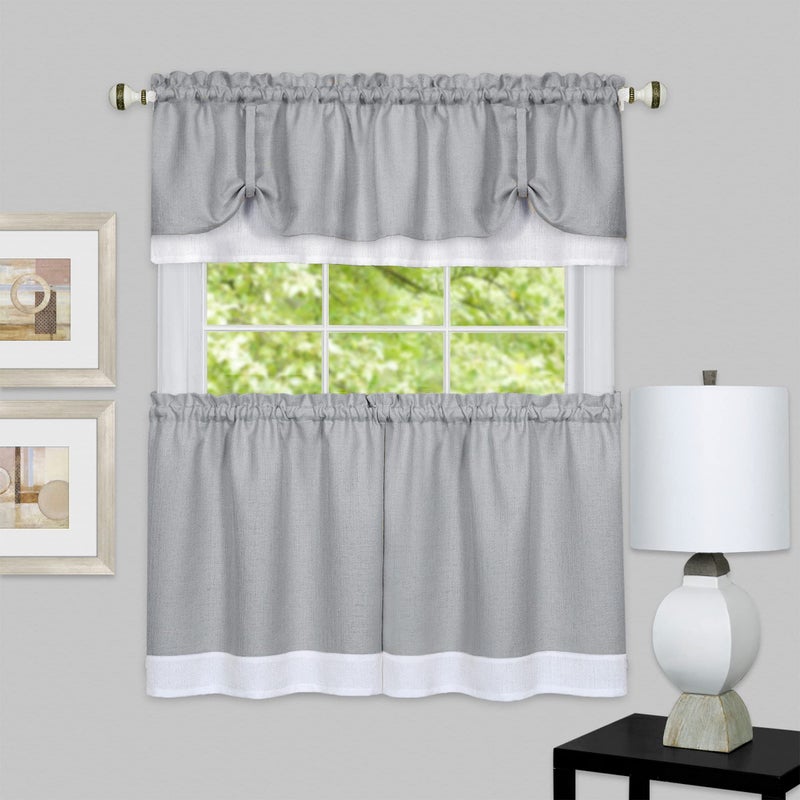 ACHIM Darcy (Grey/White) Tier and Valance Window Curtain Set - 58 Inch Width, 24 Inch Length - Light Filtering Drapes for Kitchen, Bedroom, Living & Dining Room Home Decor - Image 2