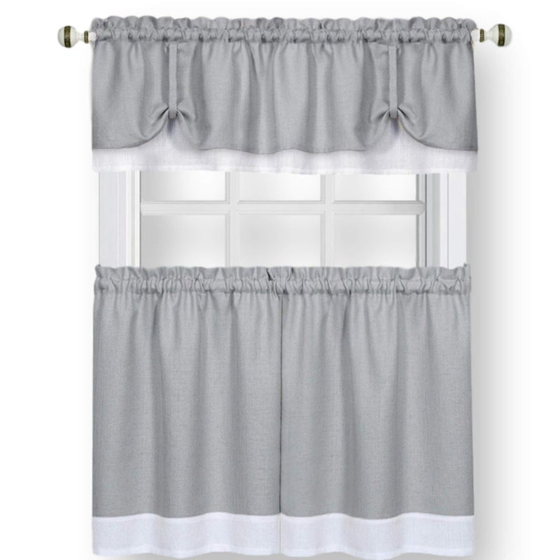 ACHIM Darcy (Grey/White) Tier and Valance Window Curtain Set - 58 Inch Width, 24 Inch Length - Light Filtering Drapes for Kitchen, Bedroom, Living & Dining Room Home Decor - Image 1