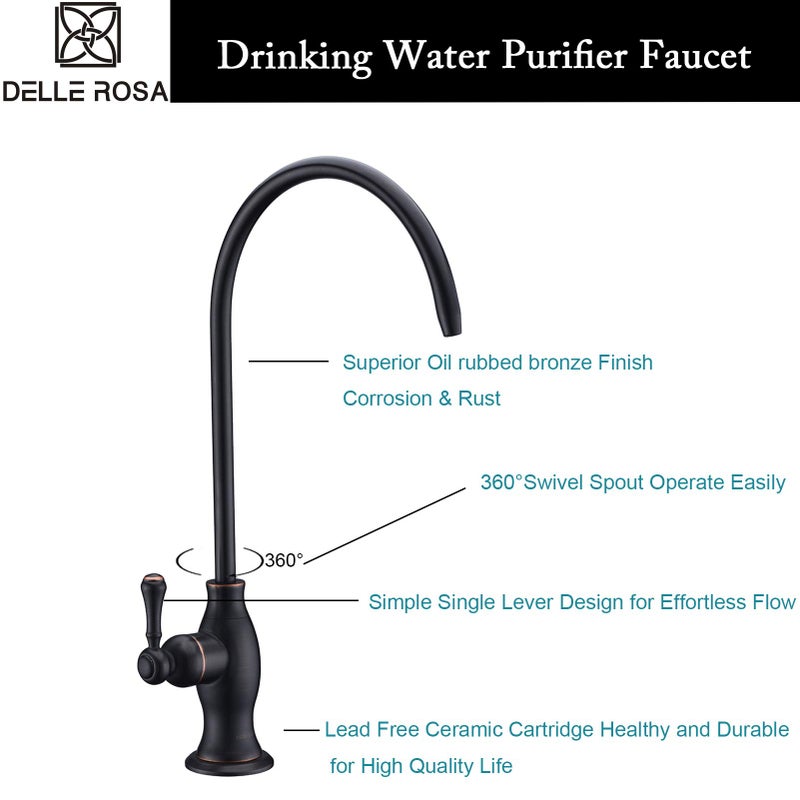 Delle Rosa Drinking Water Purifier Faucet, Delle Rosa Water Faucet, Commercial Water Filtration Faucet for Under Sink Water Filter System Oil Rubbed Bronze Kitchen Bar Sink Drinking Water Faucet - Image 2