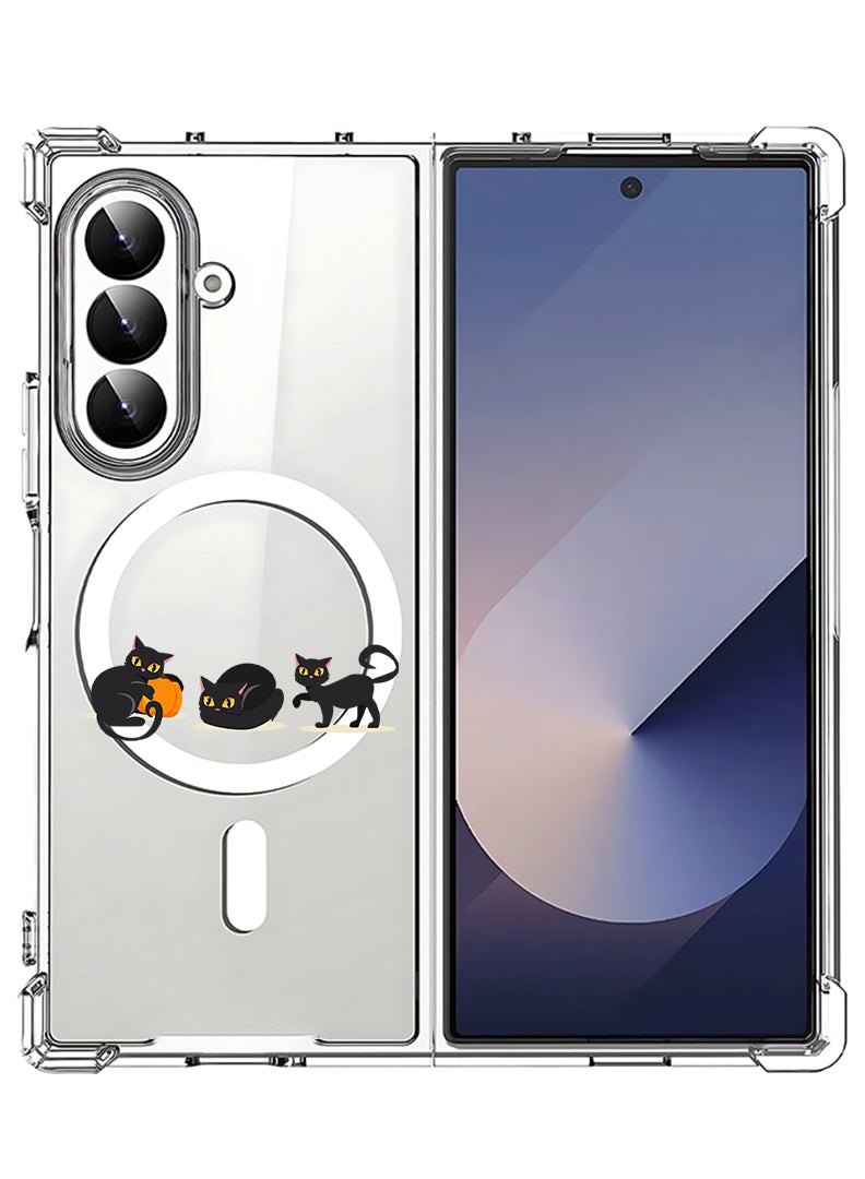 Theodor Magnetic Case for Samsung Galaxy Z Fold 7 Compatible with MagSafe Wireless Charging, Shockproof Phone Bumper Cover Cat pumpkin Halloween-01 - Image 1