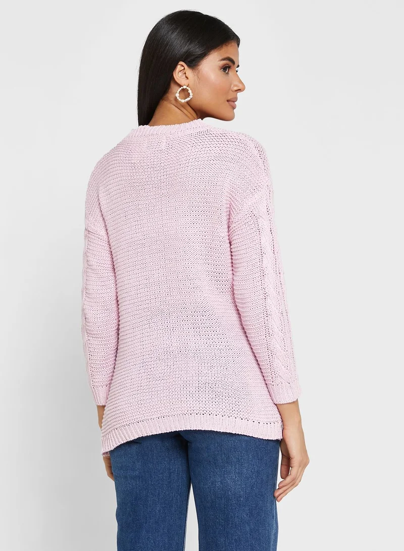 ELLA Braided Solid Sweater