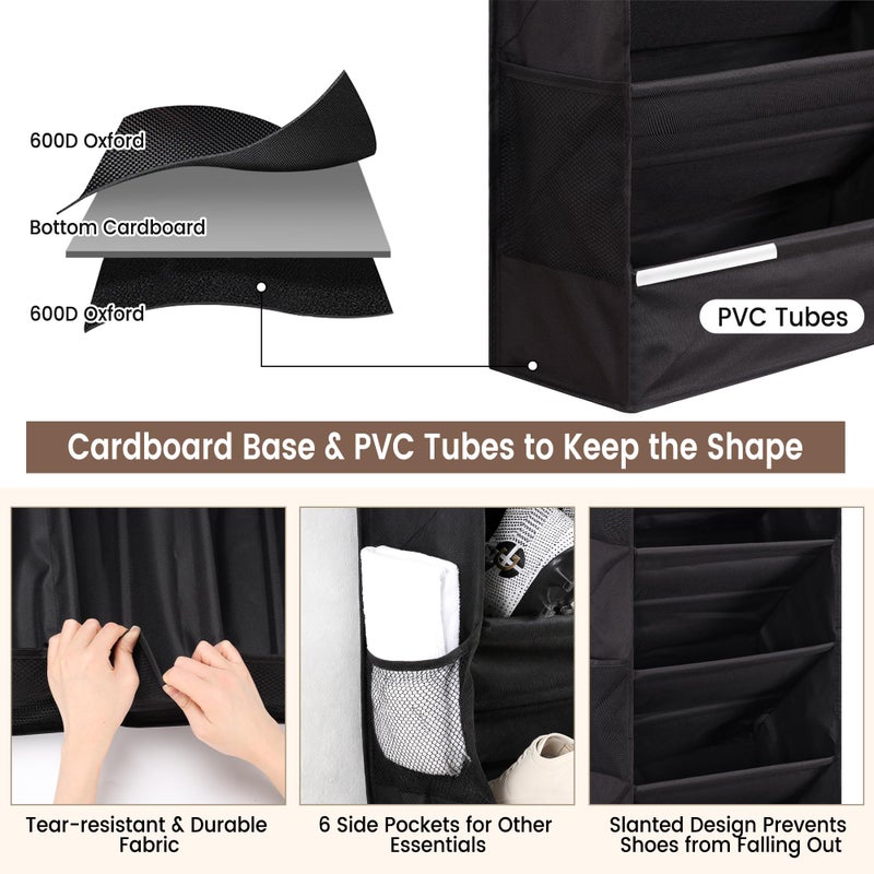 Outink 7 Tier Over The Door Shoe Organizer, Hanging Shoe Rack for Closet with Dustproof Mesh Curtain & 6 Side Pockets, Behind The Door Narrow Shoe Holder Hanger for Sneakers, Boots (Black) - Image 3