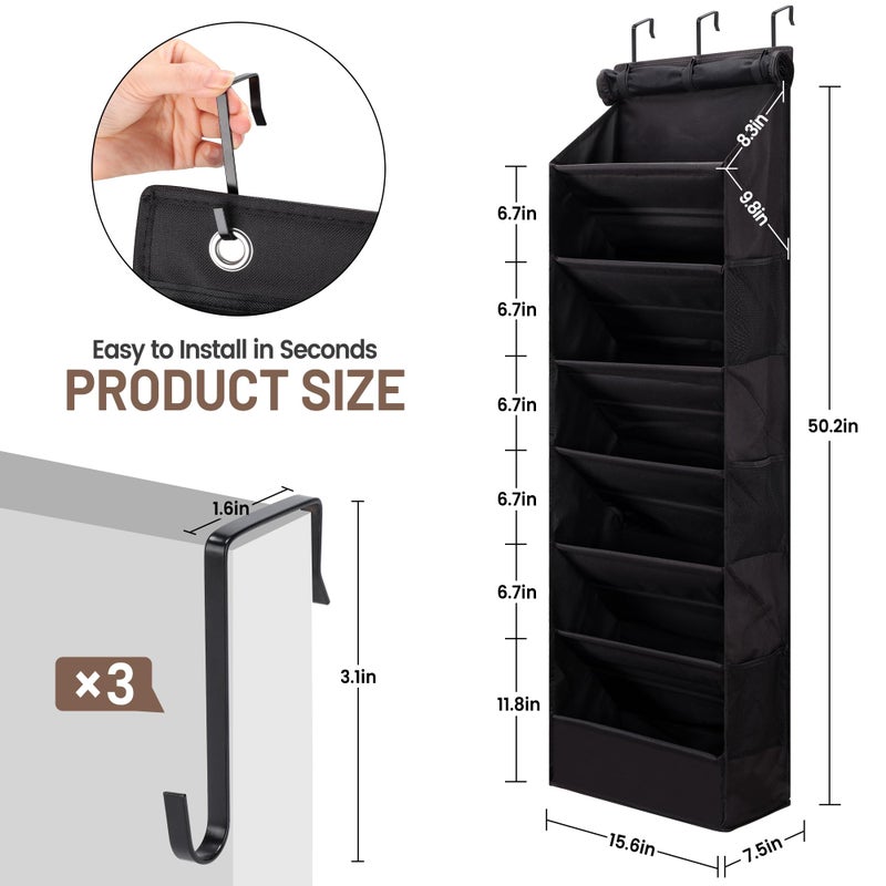 Outink 7 Tier Over The Door Shoe Organizer, Hanging Shoe Rack for Closet with Dustproof Mesh Curtain & 6 Side Pockets, Behind The Door Narrow Shoe Holder Hanger for Sneakers, Boots (Black) - Image 2