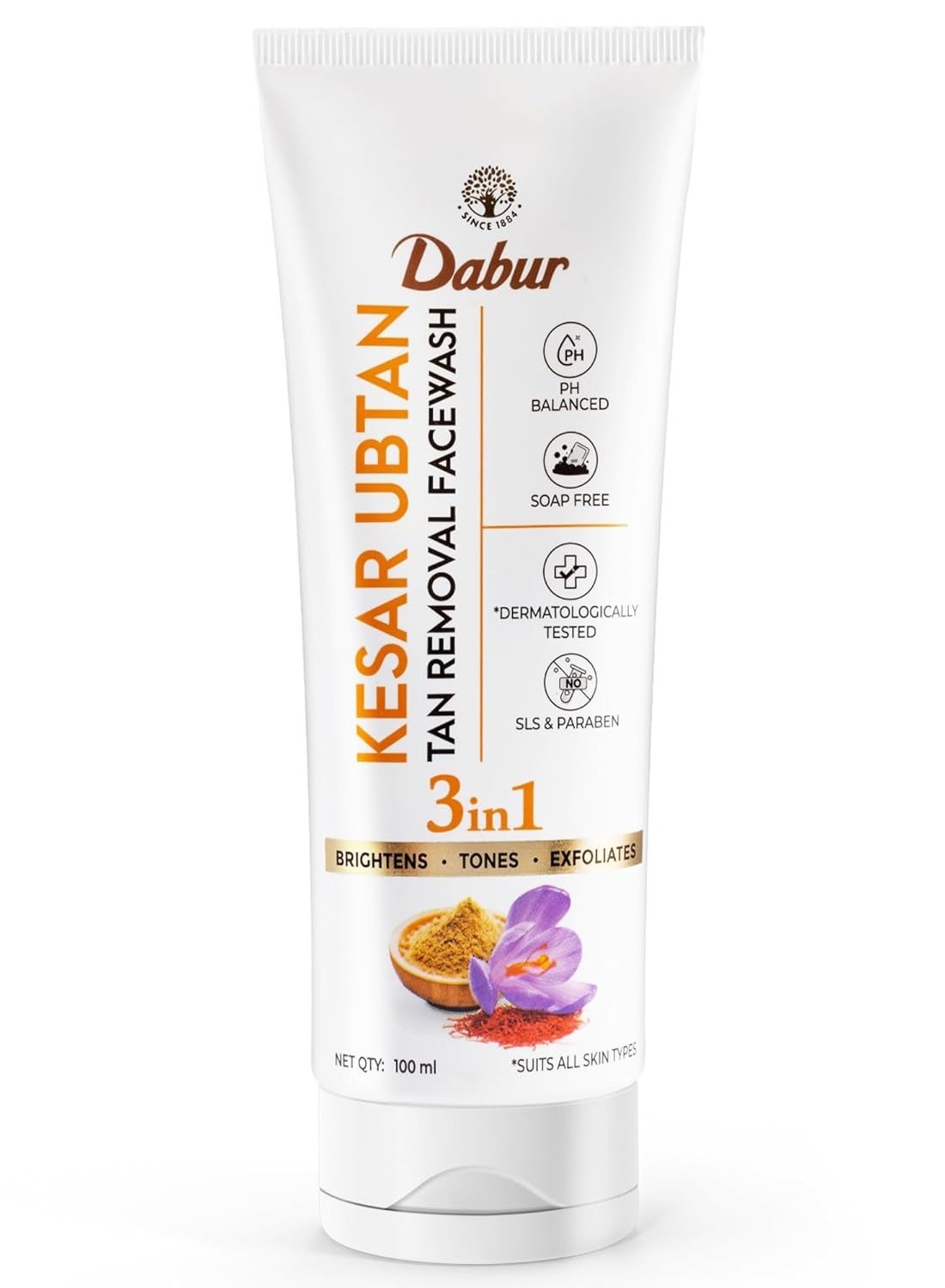 Kesar Ubtan Face Wash-100Ml|Enriched With Natural Turmeric, Niacinamide & Saffron To Brighten, Tone And Gently Exfoliate Skin|For Removing Tan, Dark Spots, Dirt & Impurities|For Men & Women