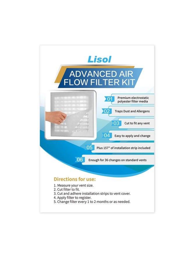 Lisol Complete Air Vent Filters Kit 98 X 18 Electrostatic Media With 157 Of  Tape 36 Filters Per Roll For Hvac Ac And Heating Intake Registers And Grilles - Image 2