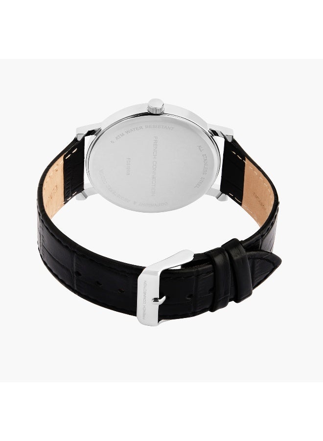 French Connection Men's Silver Dial Black Leather Strap Analog Watch 34mm - Image 4