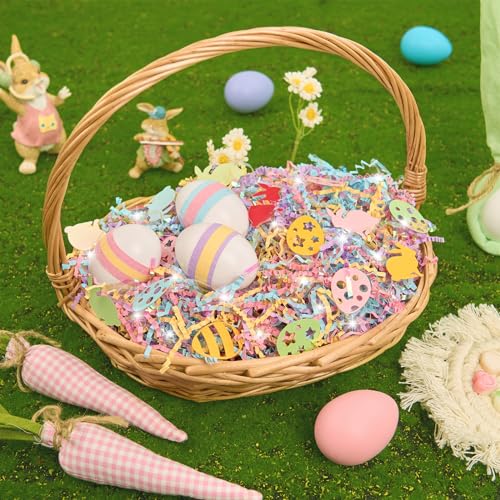 PAPER FAIR 1 LB Iridescent Easter Grass Crinkle Cut Paper w/Bunny Egg Confetti, Blue Yellow Purple Pink Shred Filler Mix Raffia Tissue Craft Bedding Cushion, Party Birthday Gift Box Basket Retail - Image 2