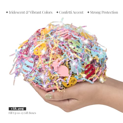 PAPER FAIR 1 LB Iridescent Easter Grass Crinkle Cut Paper w/Bunny Egg Confetti, Blue Yellow Purple Pink Shred Filler Mix Raffia Tissue Craft Bedding Cushion, Party Birthday Gift Box Basket Retail - Image 5