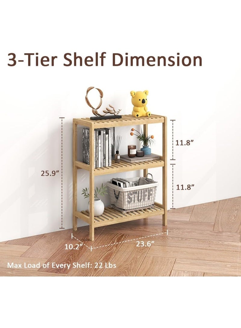 3-Tier Bamboo Free Standing Shelf, Multi-Functional Small Bookshelf for Bathroom, Kitchen, Living Room, Office1 - Image 2